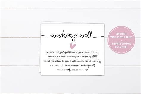 Wedding Wishing Well Card Printable Bridal Shower Wishing Well Insert