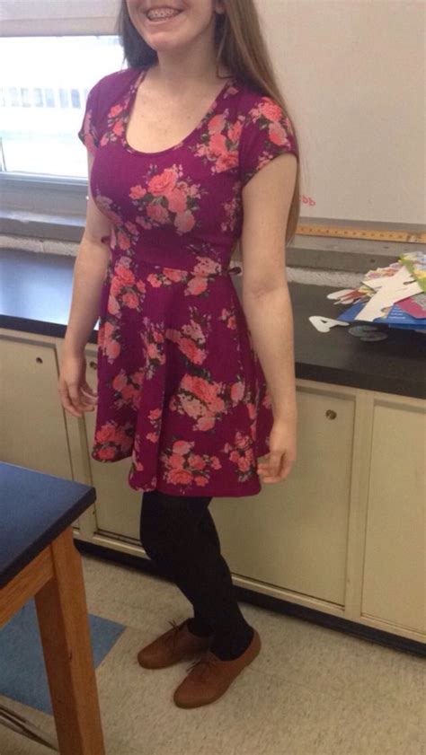Todays Outfit A Floral Purple Skater Dress With Black Tights And