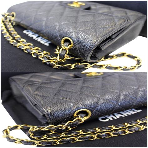 Chanel Double Flap Small Caviar Leather Shoulder Bag Black Us