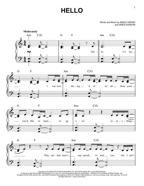 Hello Partituras Por Adele Piano Fácil 162059