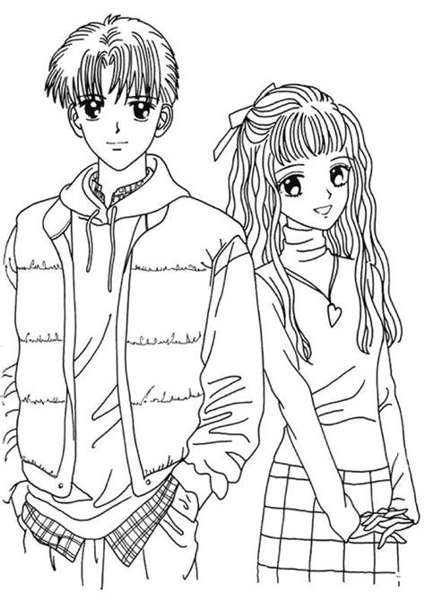 Anime Coloring Page To Print Boy And Girl Anime Coloring Page To
