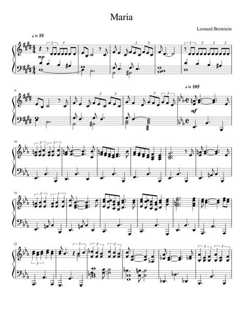Maria From West Side Story Leonard Bernstein Piano Solo Sheet