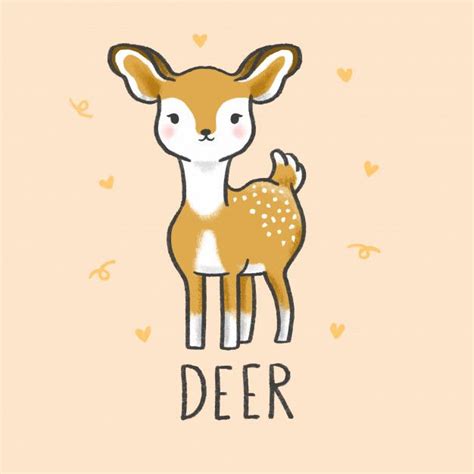 Cute Deer Cartoon Hand Drawn Style In 2020 Deer Cartoon Cute Animal