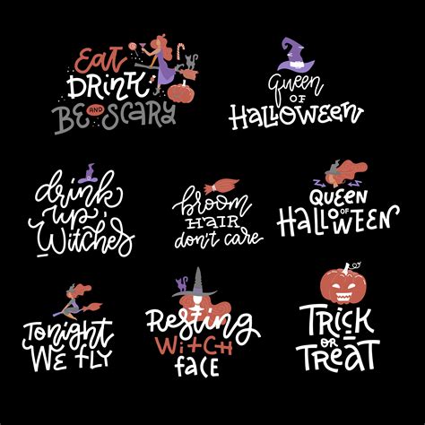 Happy Halloween Overlays Lettering Labels Design Set Trendy Holiday