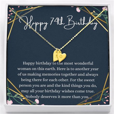 Initials Hearts Happy 74th Birthday Necklace With Message Etsy