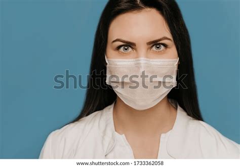 Close Portrait Nurse Wearing Surgical Mask Stock Photo 1733362058