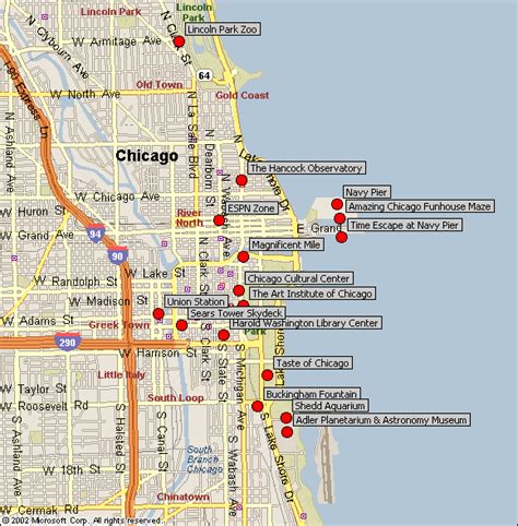 Chicago Illinois Map Of The Most Popular Downtown Attractions Vaca