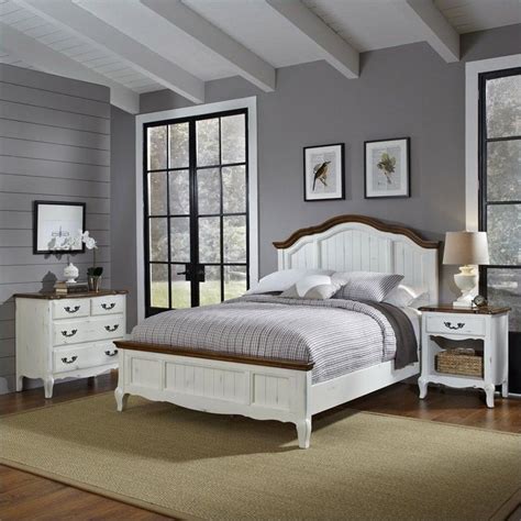 3 Piece Bedroom Set In Oak And Rubbed White 5518 X019