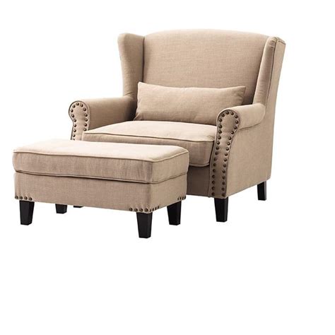 The clarice accent chair with ottoman has a tall wingback that rests the back comfortably. Home Decorators Collection Zoey Dark Beige Linen Arm Chair with Ottoman-1601200840 - The Home Depot