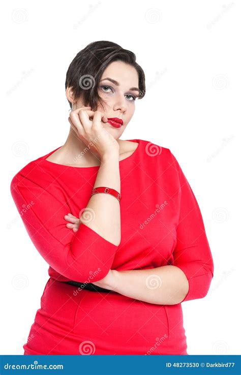 Beautiful Plus Size Woman In Red Dress Posing Stock Photo Image Of