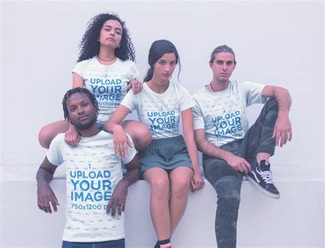 placeit group of interracial friends wearing shirts mockup