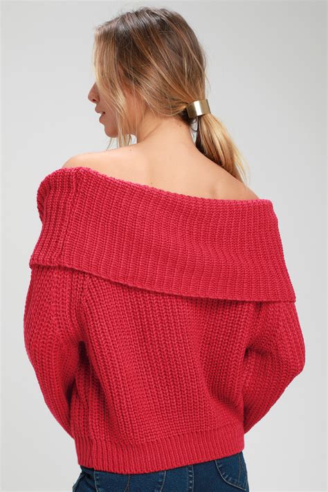 Cute Red Sweater Off The Shoulder Sweater Red Sweater Lulus