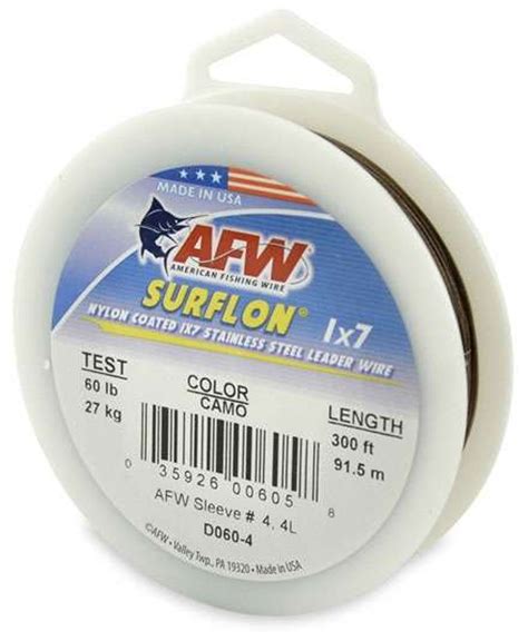 Afw D060 4 60lb Surflon Nylon Coated 1x7 Ss Leader Wire Camo 300ft