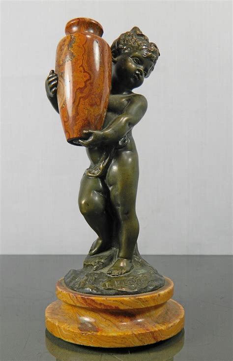 Antique Bronze Figurine Of A Girl Carrying A Vase Signed L Kley