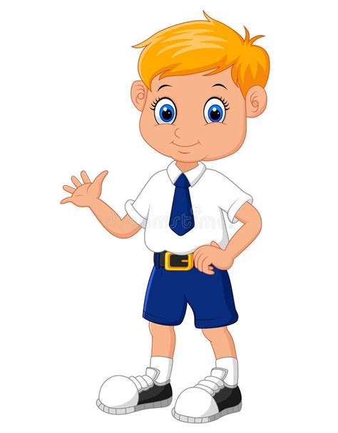 Cute Boy In Uniform Waving Hand Stock Vector Illustration Of Pointing