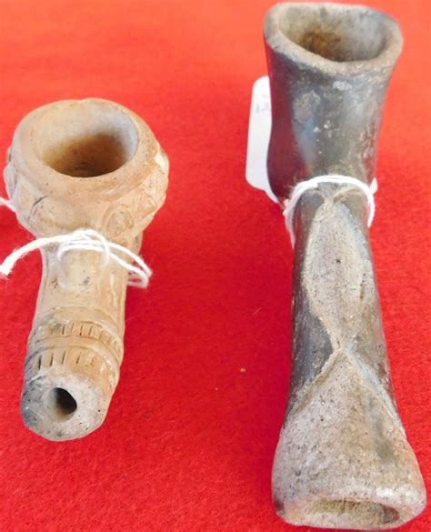 2 Old Native American Clay Pipes