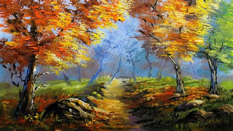 Autumn Forest Path And Trees Step By Step Acrylic Painting Youtube