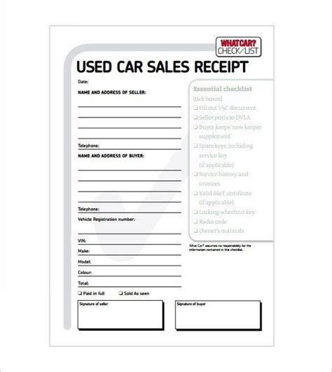 Receipt For Car Sale By Owner Tutoreorg Master Of Documents