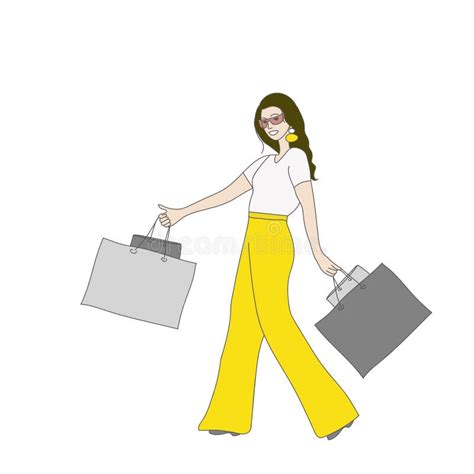 illustration happy girl goes with purchases stock illustration illustration of girl packages