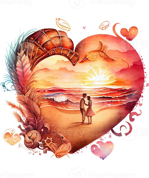 Free Beach Heart Watercolor Ai Generative 23475710 Png With Transparent