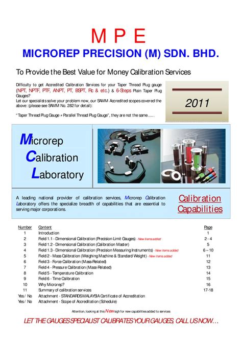 22 jalan mj 15 taman industri meranti jaya 47120 puchong, selangor phone: MCL Calibration Capability 2011-4 by Microrep Precision (M ...