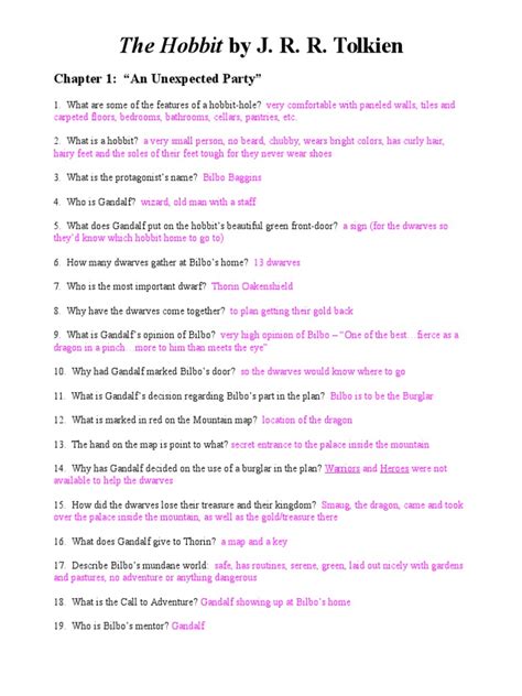 It has many rooms and is comfortably furnished, as it was during. 2011 Chapters 1-8 Quiz Review the Hobbit by J | Bilbo ...