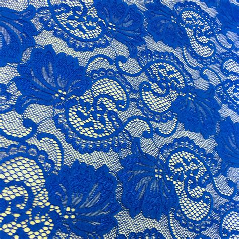 Royal Blue Stretch Lace Fabric Floral Embroidery Poly Spandex