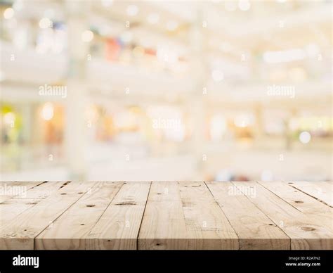 Empty Wood Table And Blurred Background Image Supermarket Blur