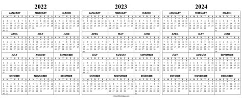 2022 2023 2024 Calendar Printable Template 3 Year Calendar Planner