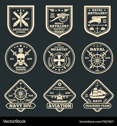Vintage Military And Army Emblems Badges Vector Image