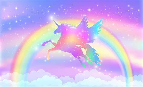Fondo De Arco Iris Con Silueta De Unicornio Alado Con Estrellas