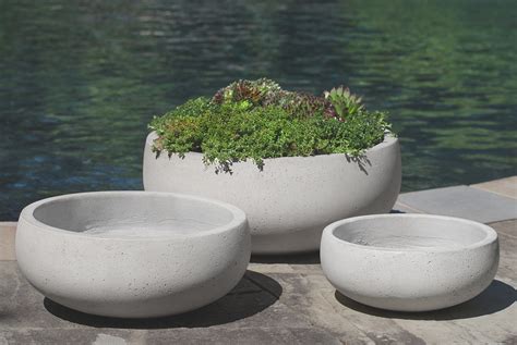 Large Round "Rio Bowl" Minimalist Gray Outdoor Concrete Garden Pots - ML