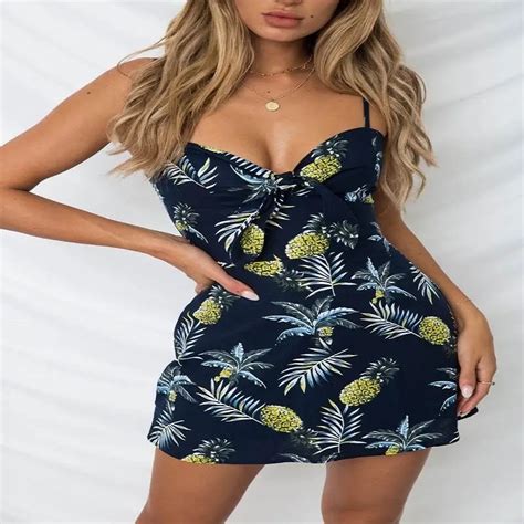 2018 Summer Women Sexy Beach Pineapple Printing Dress Casual Elegant Camisole In Dresses From