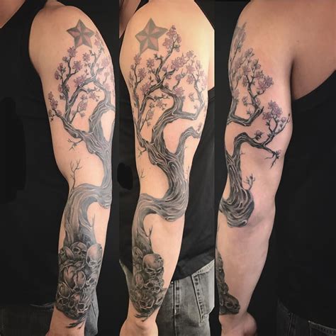Finished Cherry Blossom Tree Tattoo With Skulls By Roots Tattoo