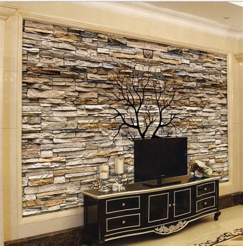 Stylish Modern 3d Brown Stone Wall Wallpaper Non Woven Realistic