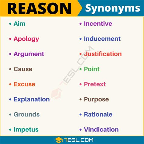 141 Synonyms For Reason With Examples Another Word For “reason” • 7esl