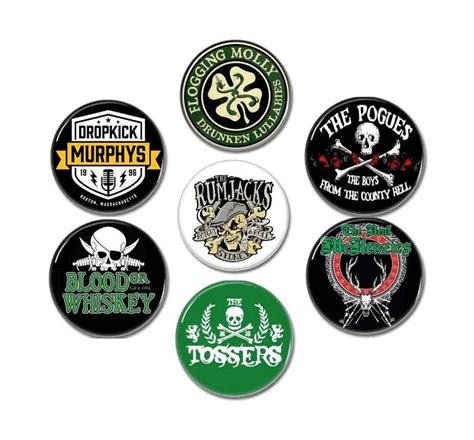 Irish Folk Punk Bands Buttons Set Of 7 Badges Pins Celtic Etsy