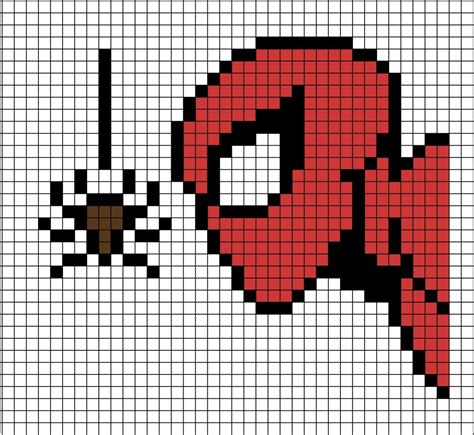 A Pixel Art Template Of Spider Man Looking At A Brown Spider Hanging From Its Own Web Shoot