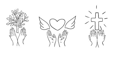 Hand Drawn Symbol Of Hope Faith And Lovevector Illustrationhands