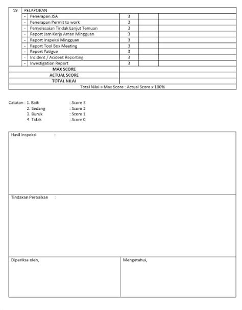 Contoh Form Checklist Inspeksi K3