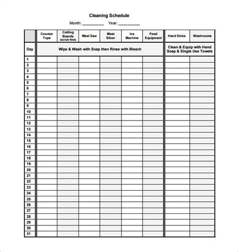 Blank Cleaning Schedule Template 11 Templates Example Templates