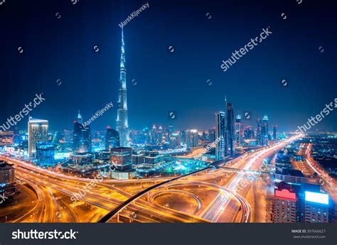 Amazing Night Dubai Downtown Skyline Dubai United Arab Emirates Stock
