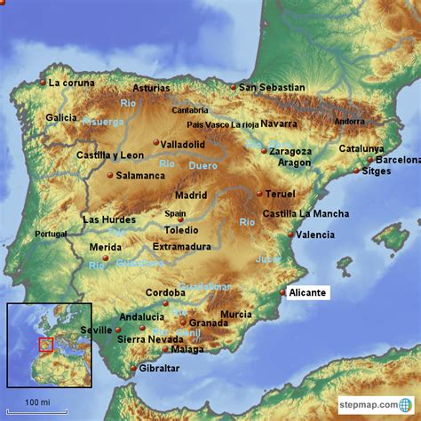 Stepmap Map Of Spain Landkarte Für Spain