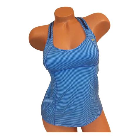 Nike Nike Women Active Swimwear Racerback Tankini Top Striped Blue