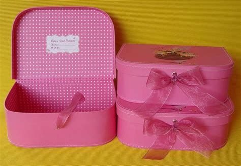 Pink Cardboard Luggage Suitcase Box With Ribbon Closure And Handle