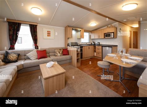 Interior Of A Static Caravan Showing Living Room Kitchen And Dining