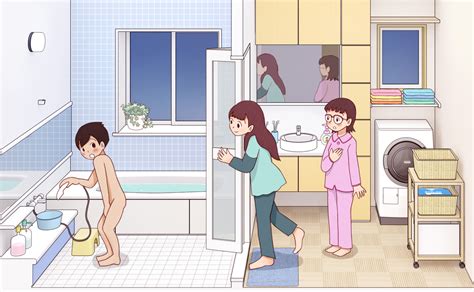 Kiyo Kyokyo1220 Original Tagme 1boy 2girls Barefoot Bathroom