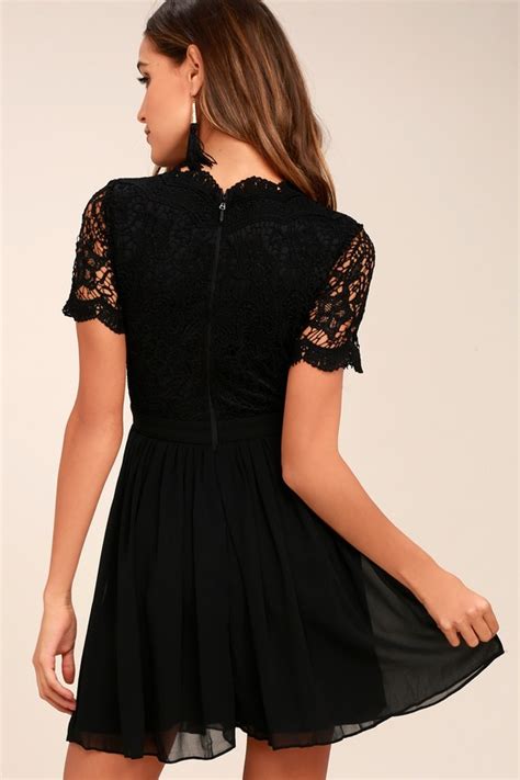 Lovely Black Lace Dress Lace Skater Dress LBD