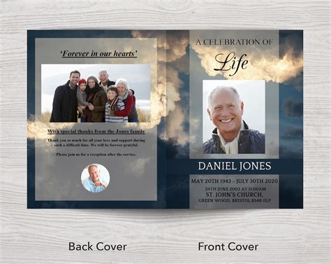 8 Page Sky Funeral Program Template 11 X 17 Inches Funeral Templates
