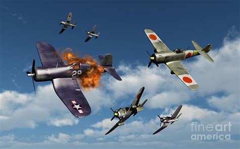 F4u Corsair Aircraft And Japanese Digital Art By Mark Stevenson Fine
